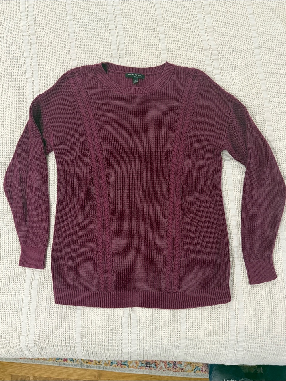 Banana Republic Cable-Detail Crewneck Sweater in Deep Berry